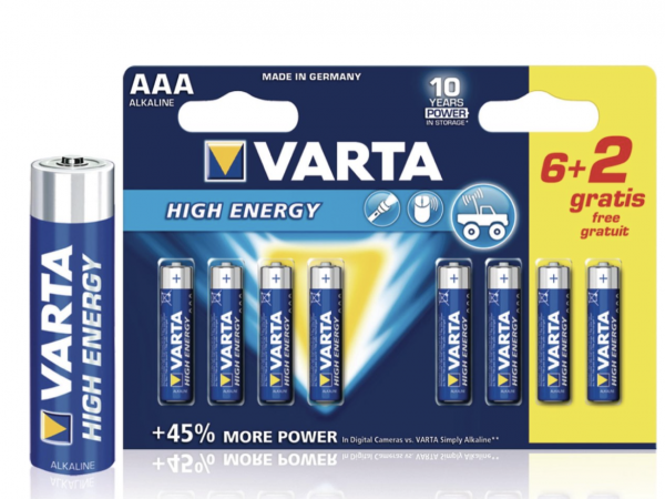 Varta Battery AAA Alkaline 1.5V DC 6+2 pack