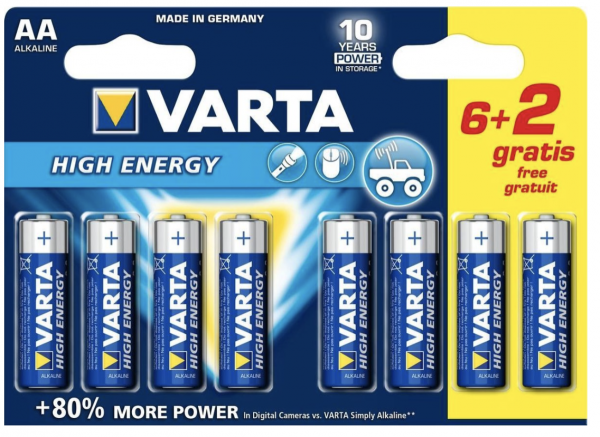 Varta Battery AA Alkaline 1.5V DC 6+2 pack