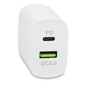 Dual USB Power Adapter - USB C PD & USB Quick Charge - 20W